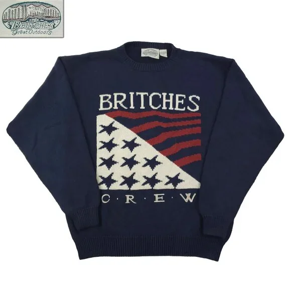 Britches Outdoors Vintage Sweater Crew American Flag Knit Crewneck Men's Medium - Picture 1 of 11